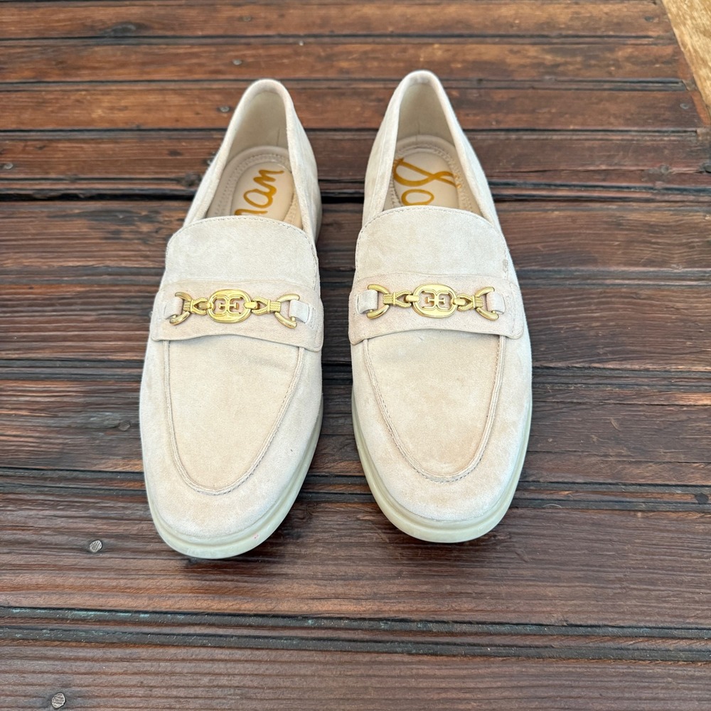 Sam Edelman Kyana Beige Suede Horsebit Loafers Womens 8M Platform Slip On Shoes